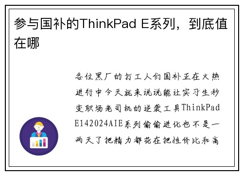 参与国补的ThinkPad E系列，到底值在哪
