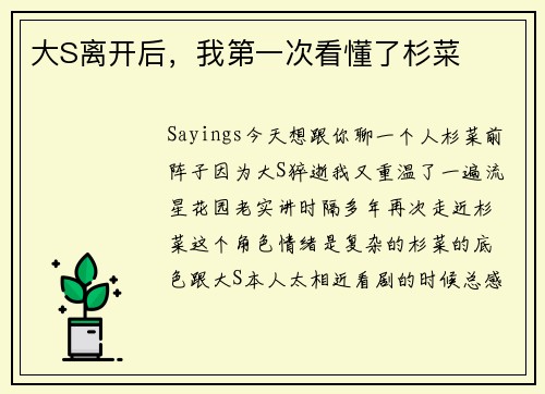 大S离开后，我第一次看懂了杉菜