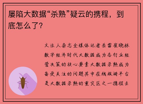 屡陷大数据“杀熟”疑云的携程，到底怎么了？