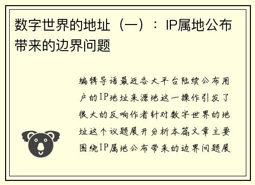 数字世界的地址（一）：IP属地公布带来的边界问题