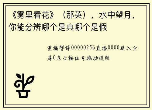 《雾里看花》（那英），水中望月，你能分辨哪个是真哪个是假
