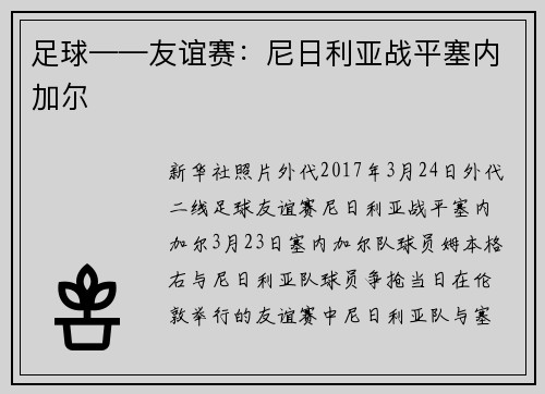 足球——友谊赛：尼日利亚战平塞内加尔