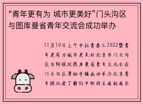 “青年更有为 城市更美好”门头沟区与图库曼省青年交流会成功举办